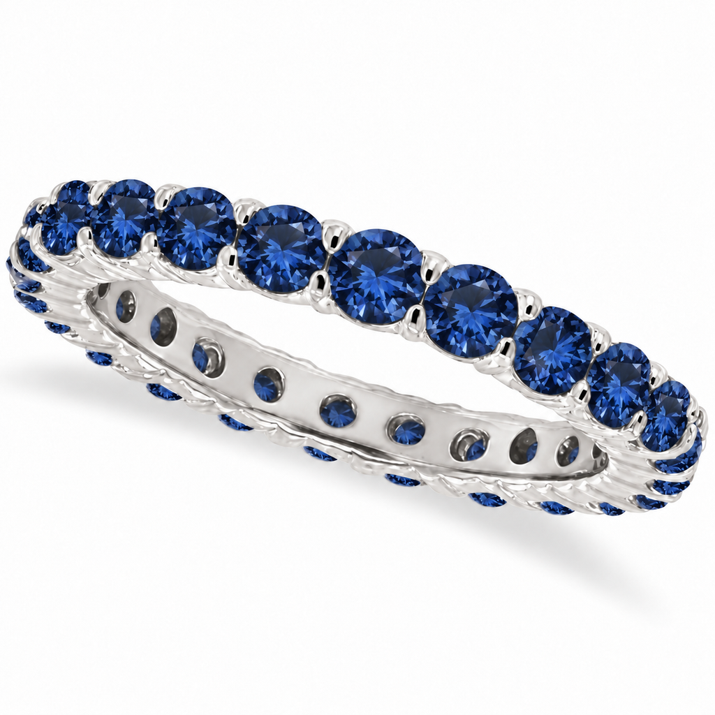 Lab Blue Sapphire Eternity Ring Anniversary Band 14k White Gold (1.07ct) — main product view on white