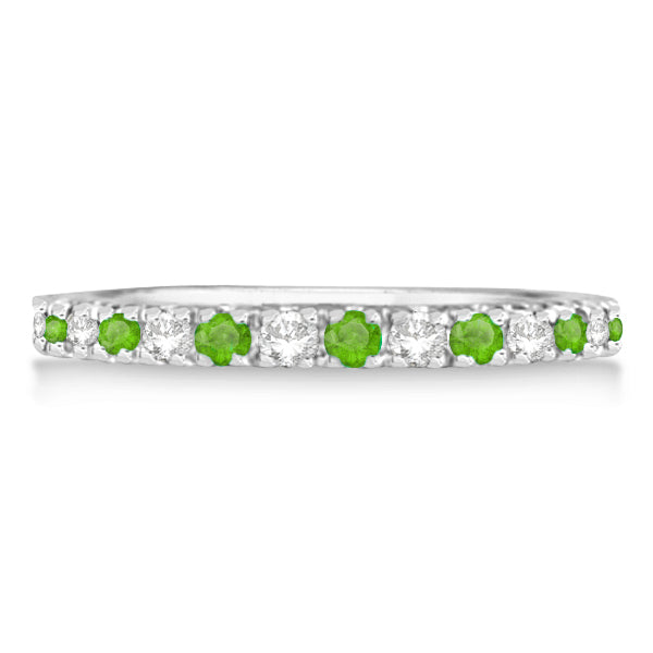 Tsavorite and diamond 14K white gold 2 mm eternity band, straight-on alternate profile