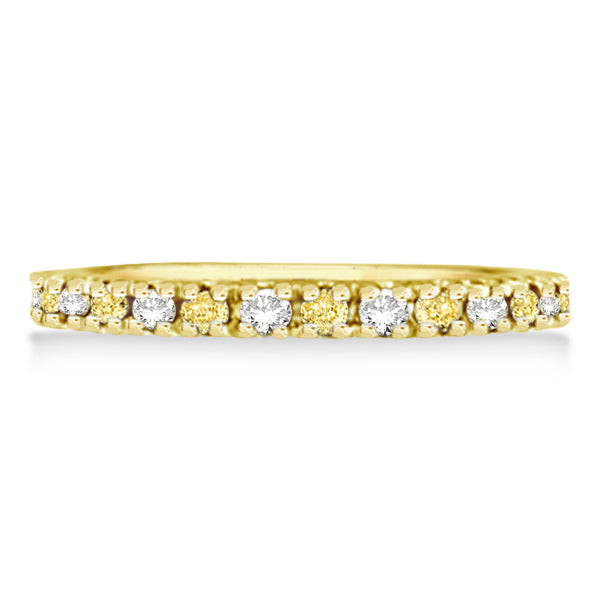 Alternating yellow and white diamond 14K yellow gold 2 mm eternity band, straight-on alternate profile