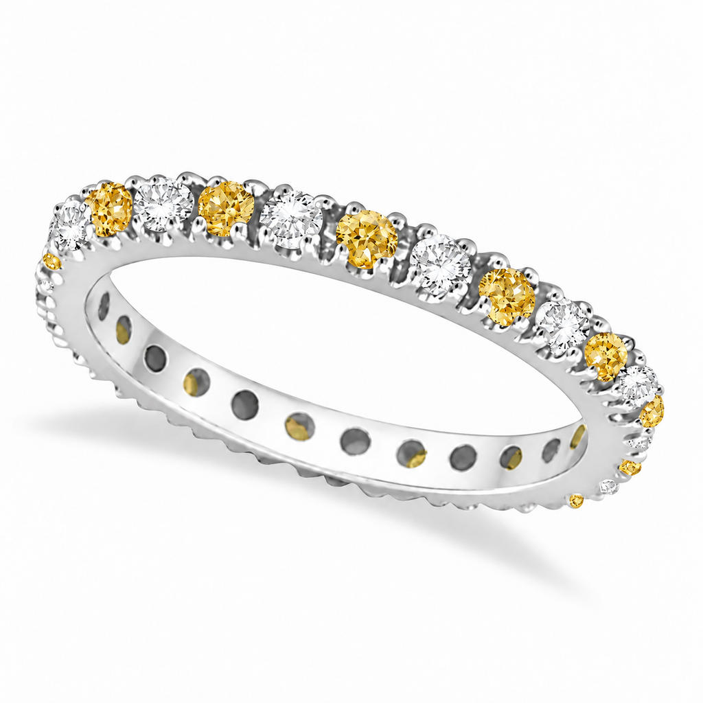 Yellow and white diamond 14K white gold 2 mm eternity band, main product view