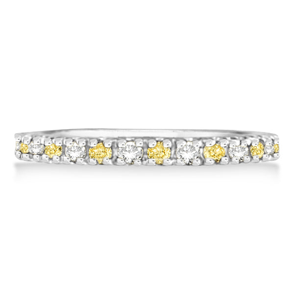 Alternating yellow and white diamond 14K white gold 2 mm eternity band, straight-on alternate profile