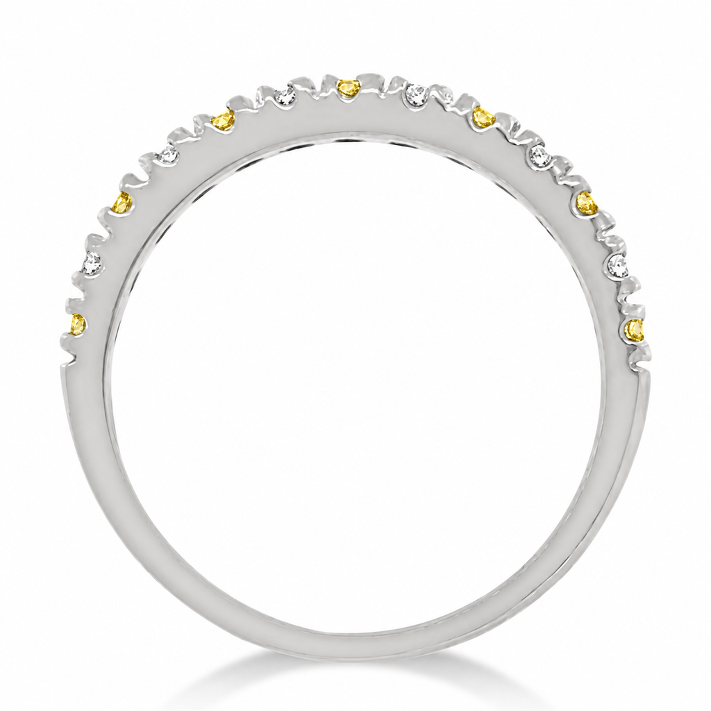IR155 — yellow canary and white diamond 2mm band in 14k white gold — true edge-on side profile