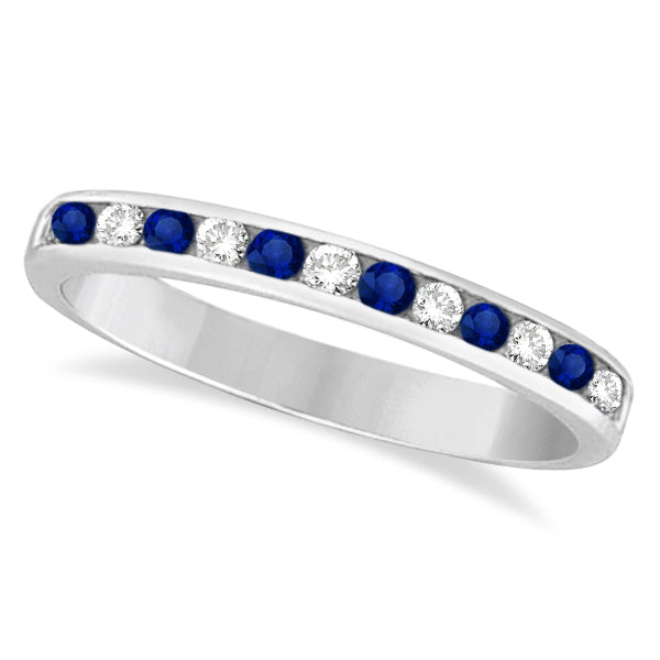 Alternating natural blue sapphire and diamond channel-set ring in 14K white gold, catalog main view