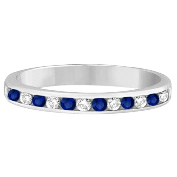 Alternating natural blue sapphire and diamond channel-set ring in 14K white gold, alternate side view