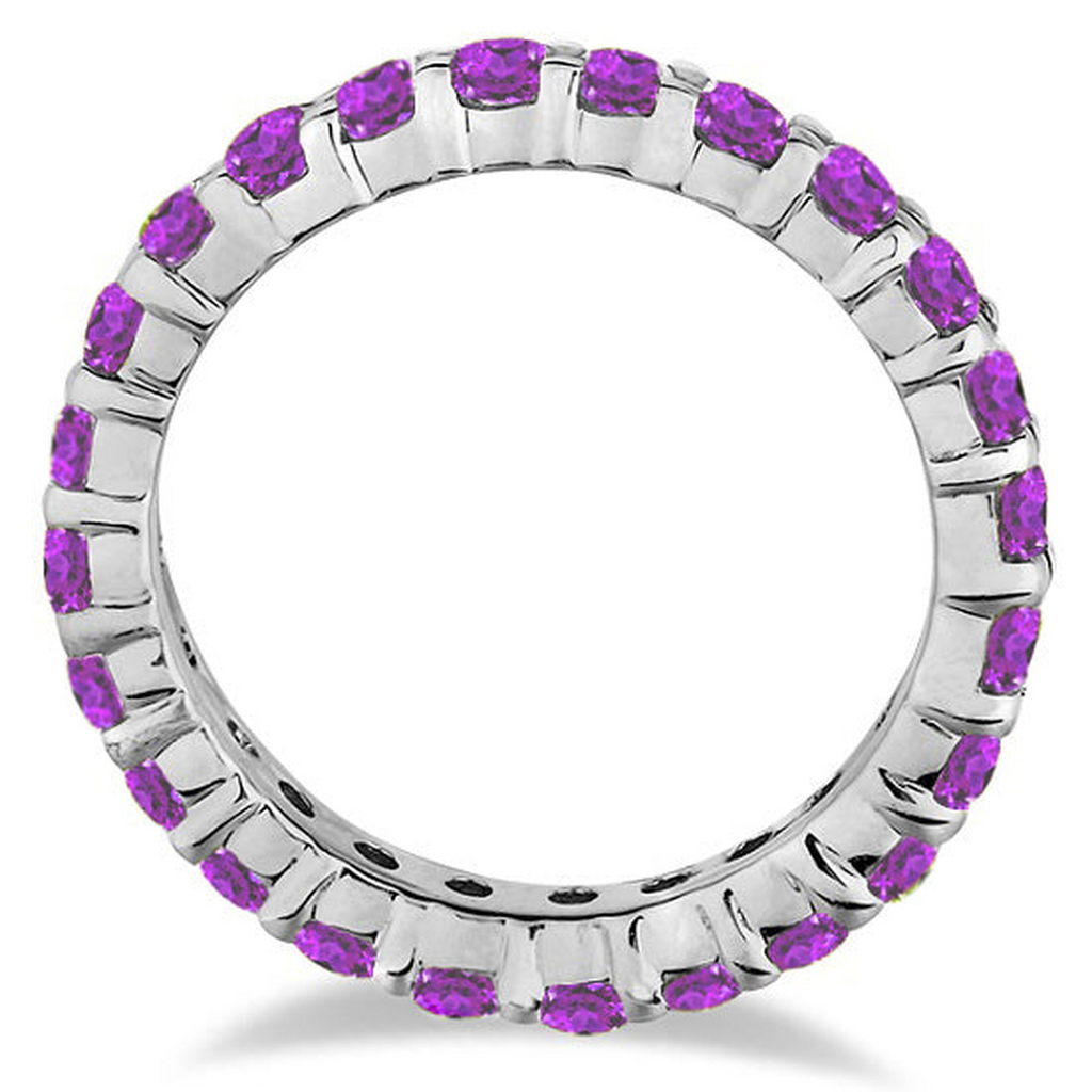 Purple amethyst eternity ring band in 14k white gold, alternate profile