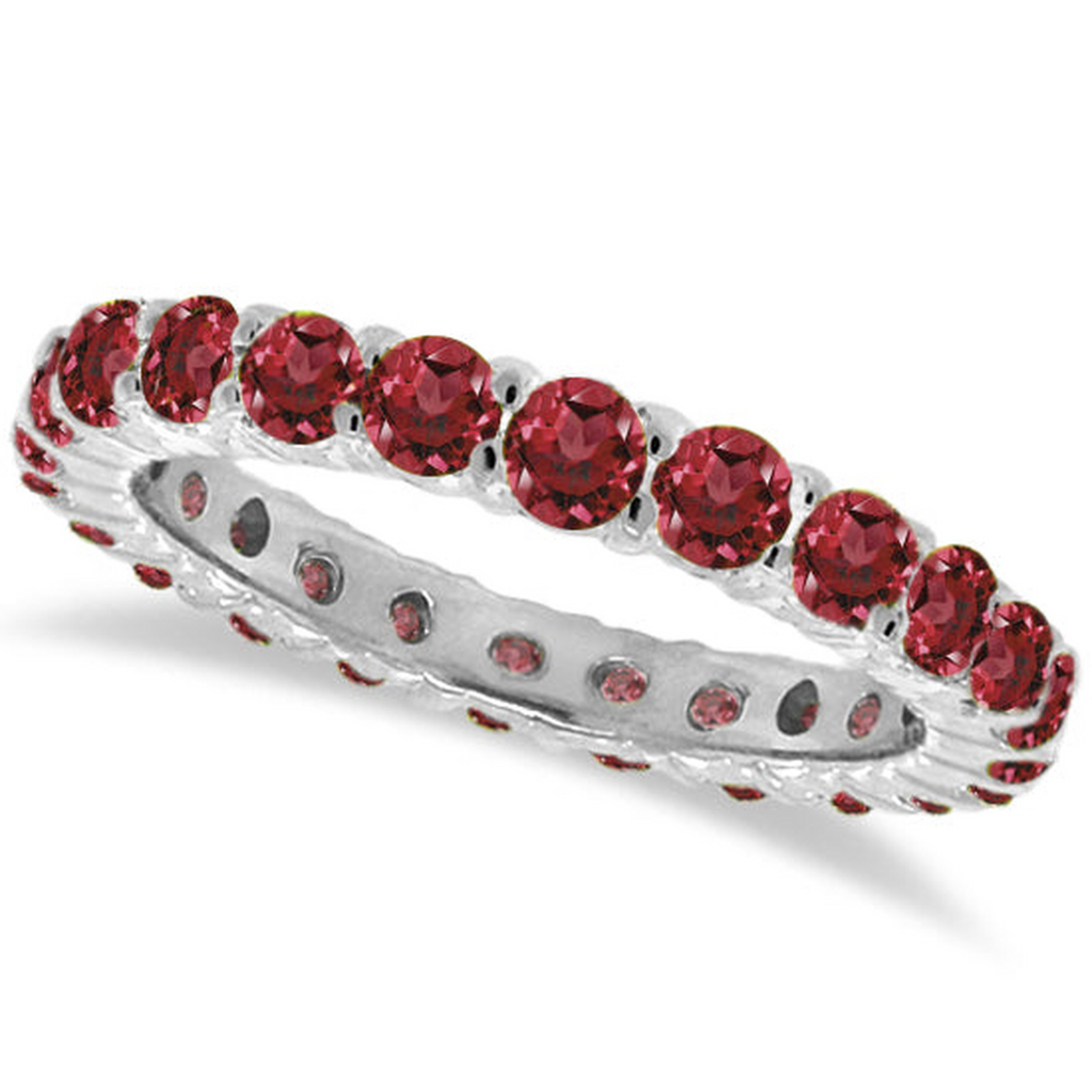 Lab red garnet eternity ring in 14k white gold, 1.07ct - main product view on white