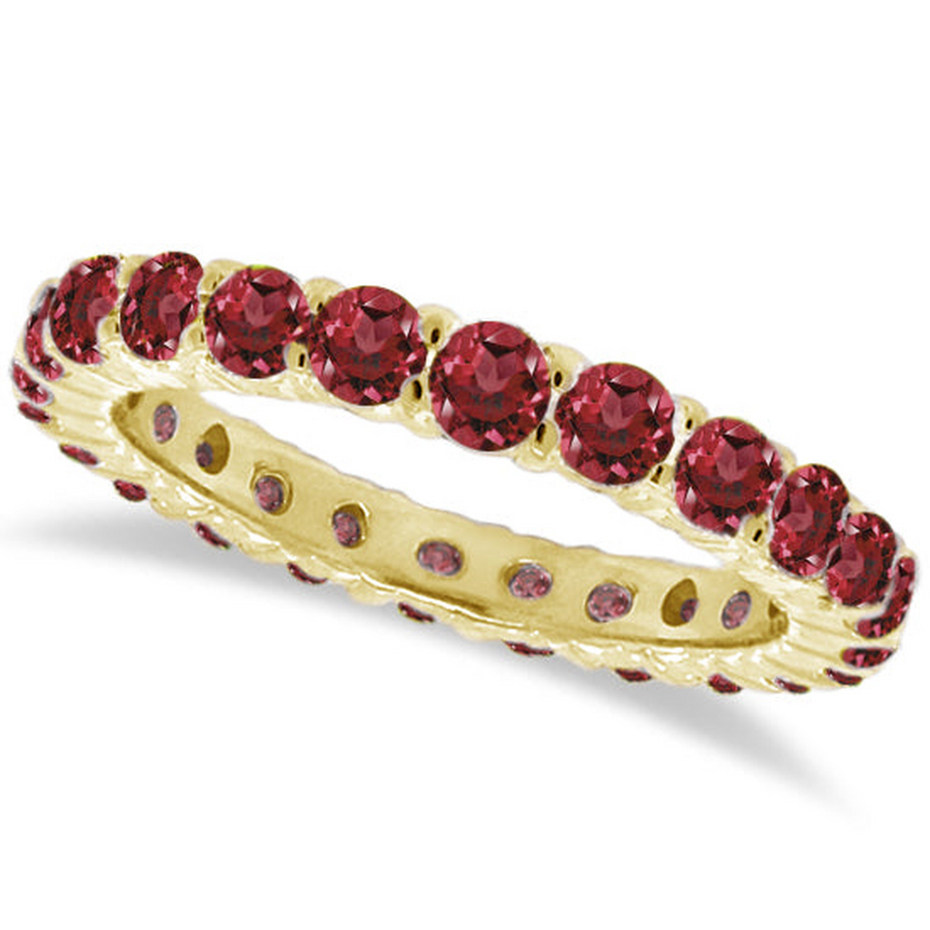 Lab red garnet eternity ring in 14k yellow gold, main product view