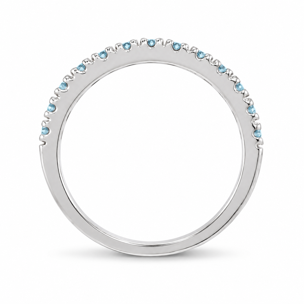 Aquamarine stackable ring in 14k white gold — edge-on side profile