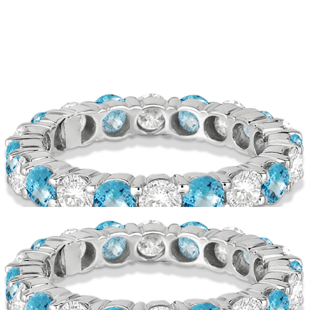 Eternity diamond and natural blue topaz anniversary band in 14k white gold, alternate profile