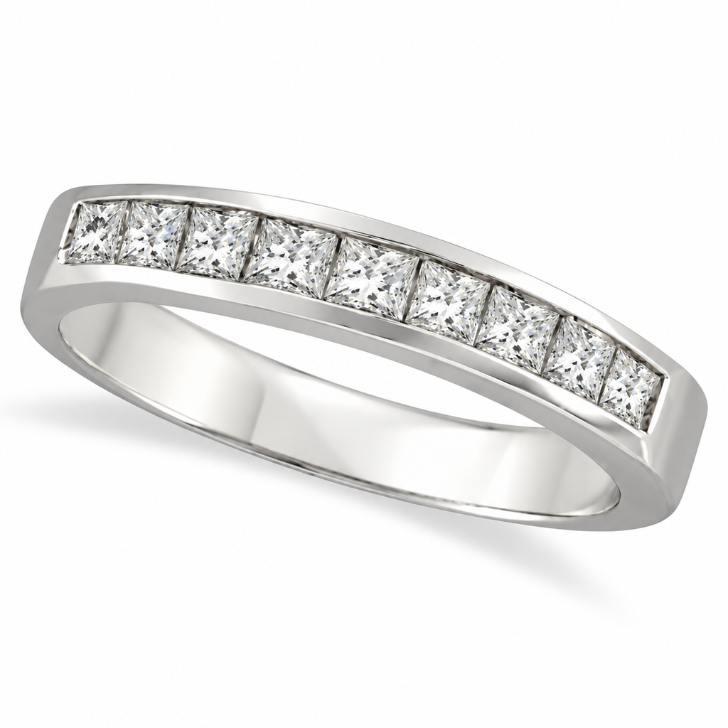 Nine princess-cut lab-grown diamonds in a 14K white gold channel-set band, 4mm, 0.50ctw — main product view on white