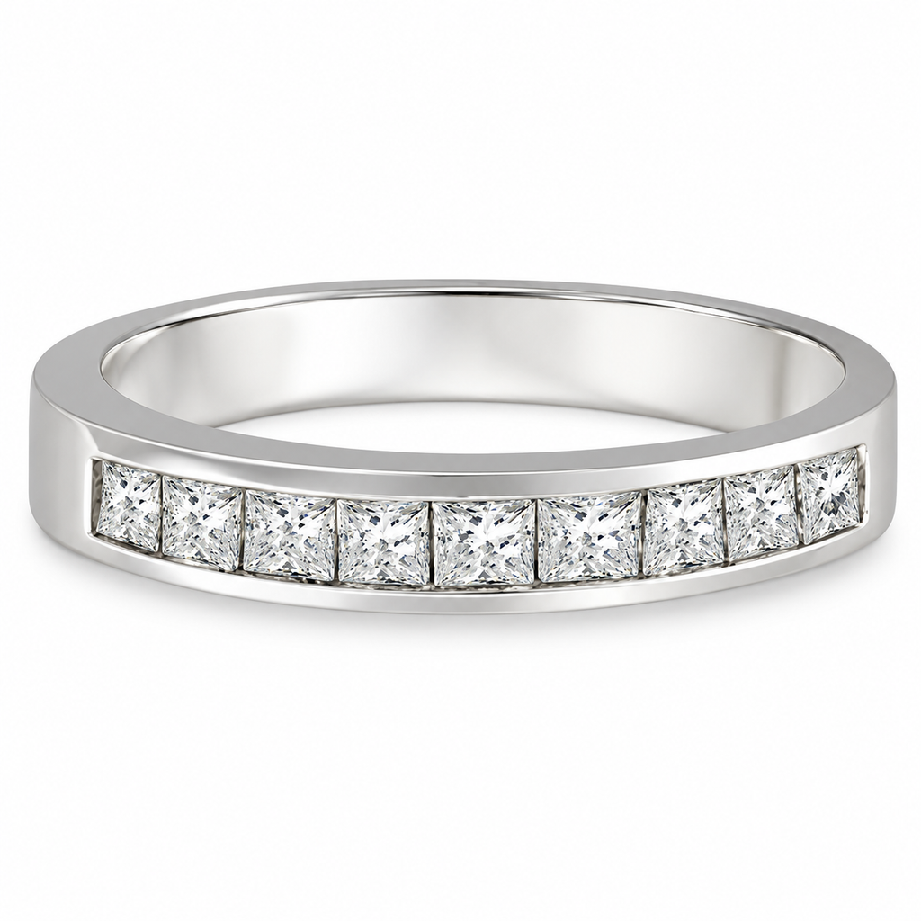 Nine princess-cut lab-grown diamonds in a 14K white gold channel-set band, 4mm, 0.50ctw — original-construction alternate product view on white