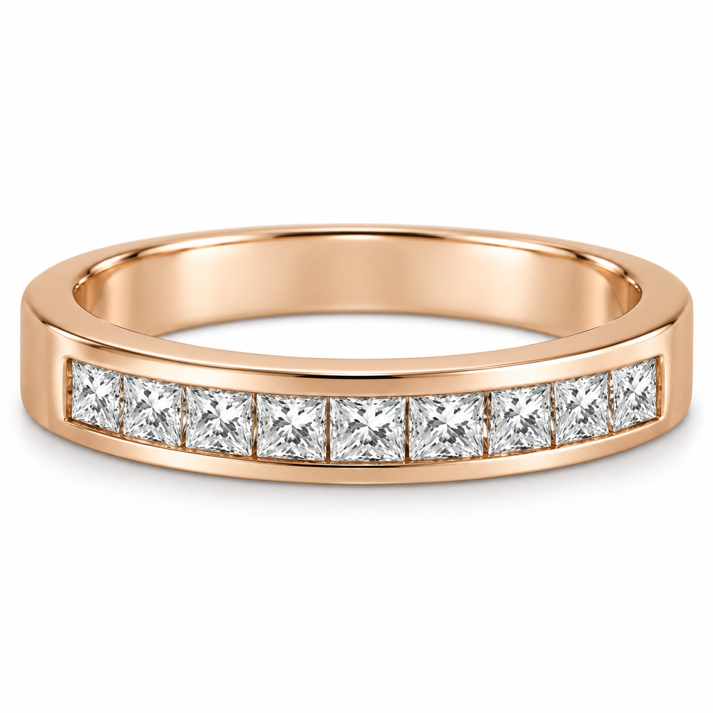 IR177LG 14k rose gold 4 mm channel-set band with nine lab-grown princess-cut diamonds, alternate view