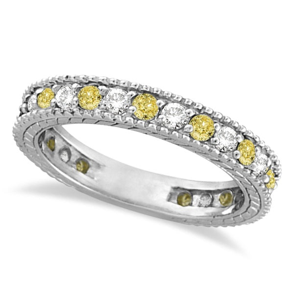 IR190 14k white gold 4 mm milgrain eternity band with alternating natural fancy-yellow and white diamonds, main view