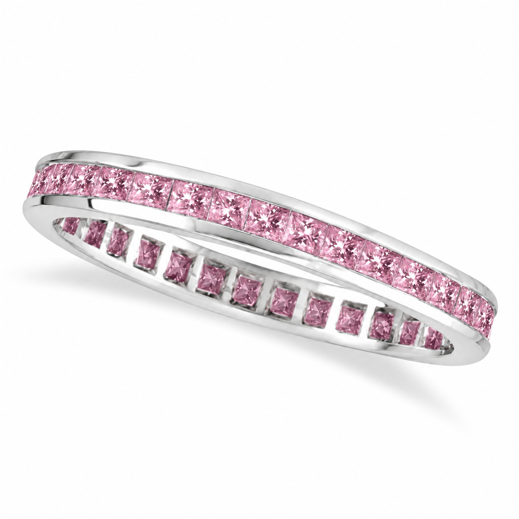 Princess-Cut Pink Sapphire Eternity Ring Band 14k White Gold (1.36ct) — main product view