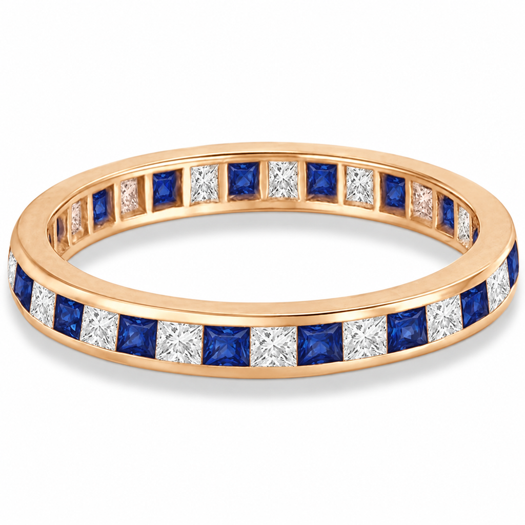 Princess-Cut Lab Sapphire & Diamond Eternity Ring 14k Rose Gold (1.26ct) — alternate product view