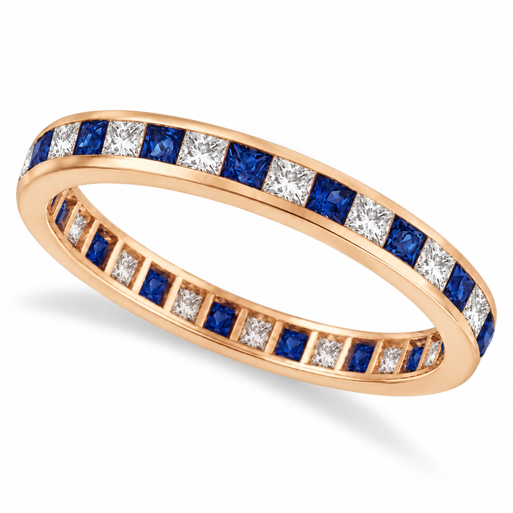 Princess-Cut Lab Sapphire & Diamond Eternity Ring 14k Rose Gold (1.26ct) — main product view