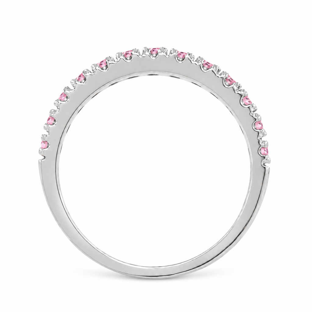 Pink sapphire stackable band in 14k white gold — edge-on side profile