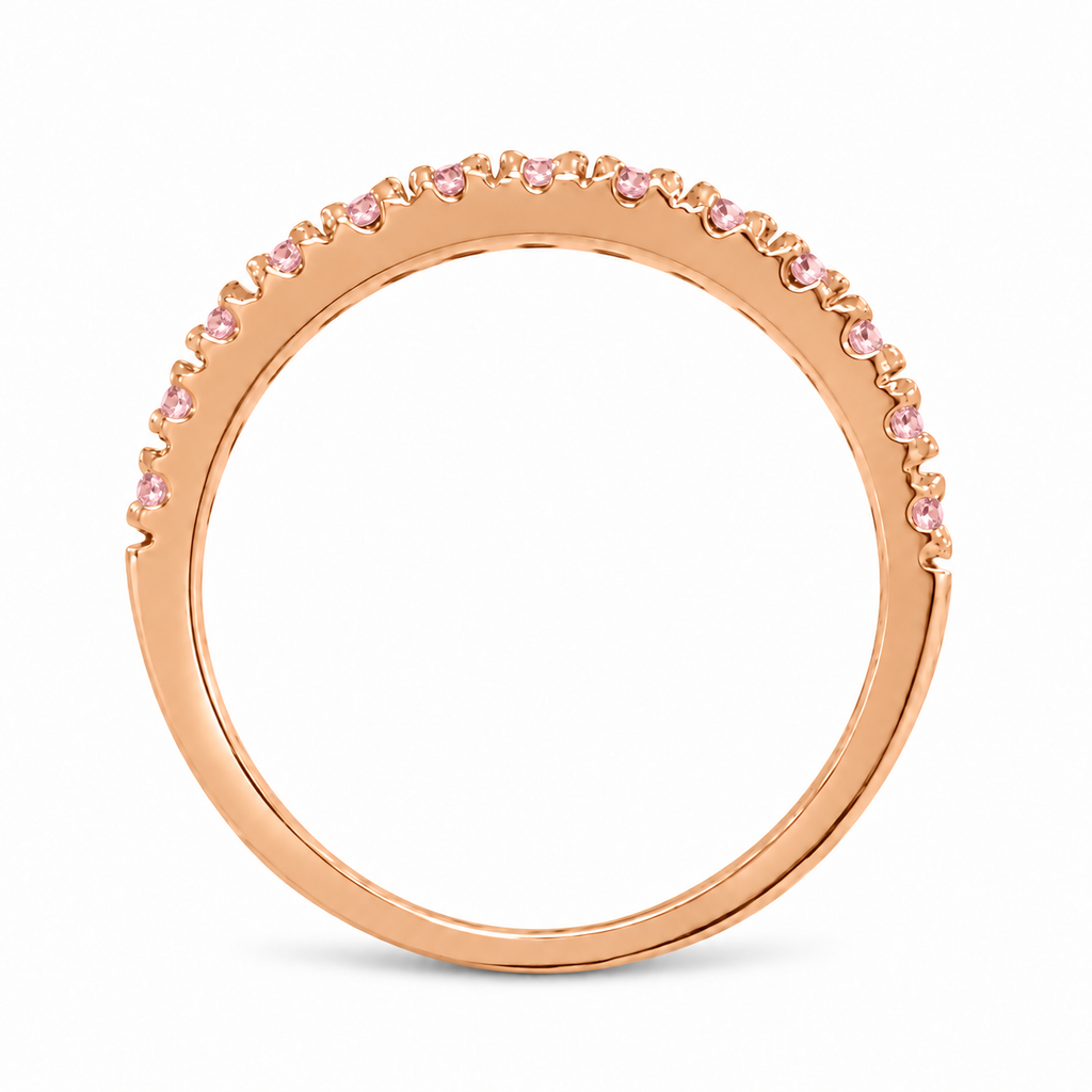 Natural pink sapphire 2 mm stackable band in 14k rose gold — true side profile