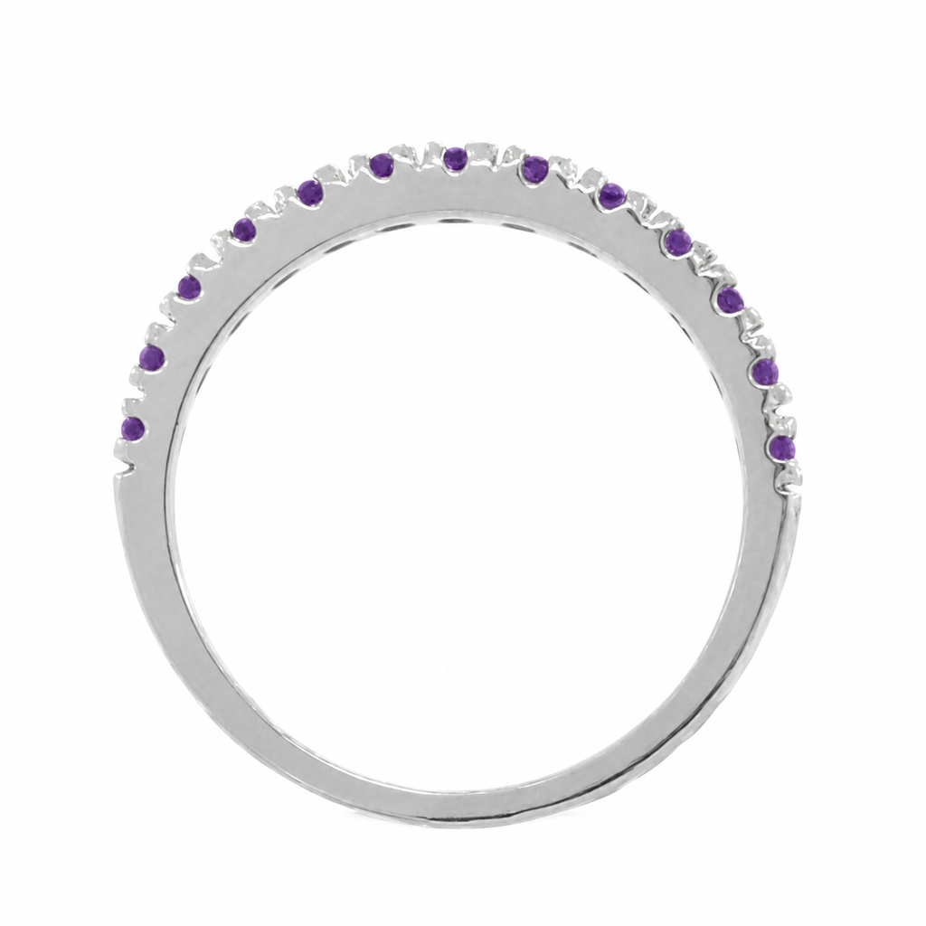 Amethyst stackable band in 14k white gold — edge-on side profile