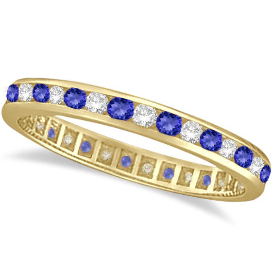 Tanzanite and diamond alternating channel-set eternity band in 14k yellow gold, product main