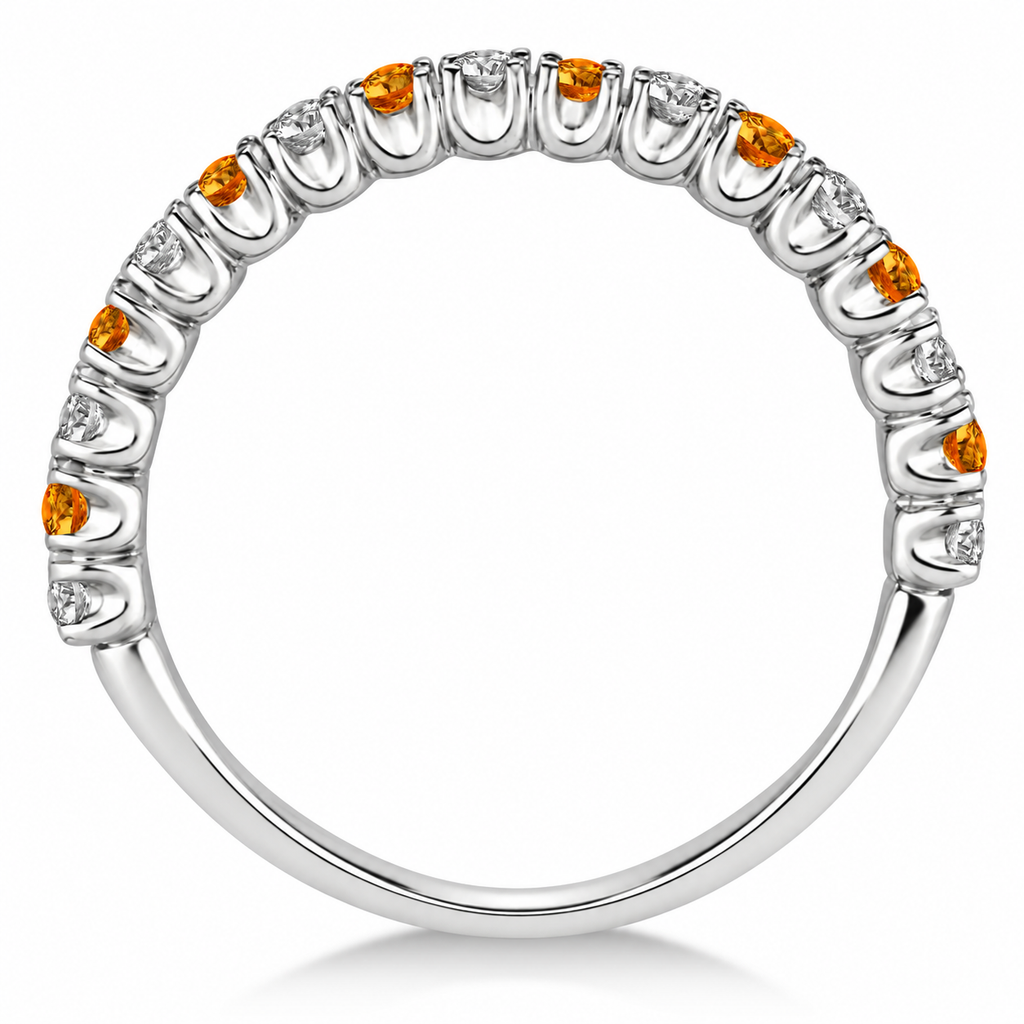 IR2238 side view: polished 14k white gold 2.5mm half-eternity ring with alternating natural citrine and white diamonds, 0.75ct