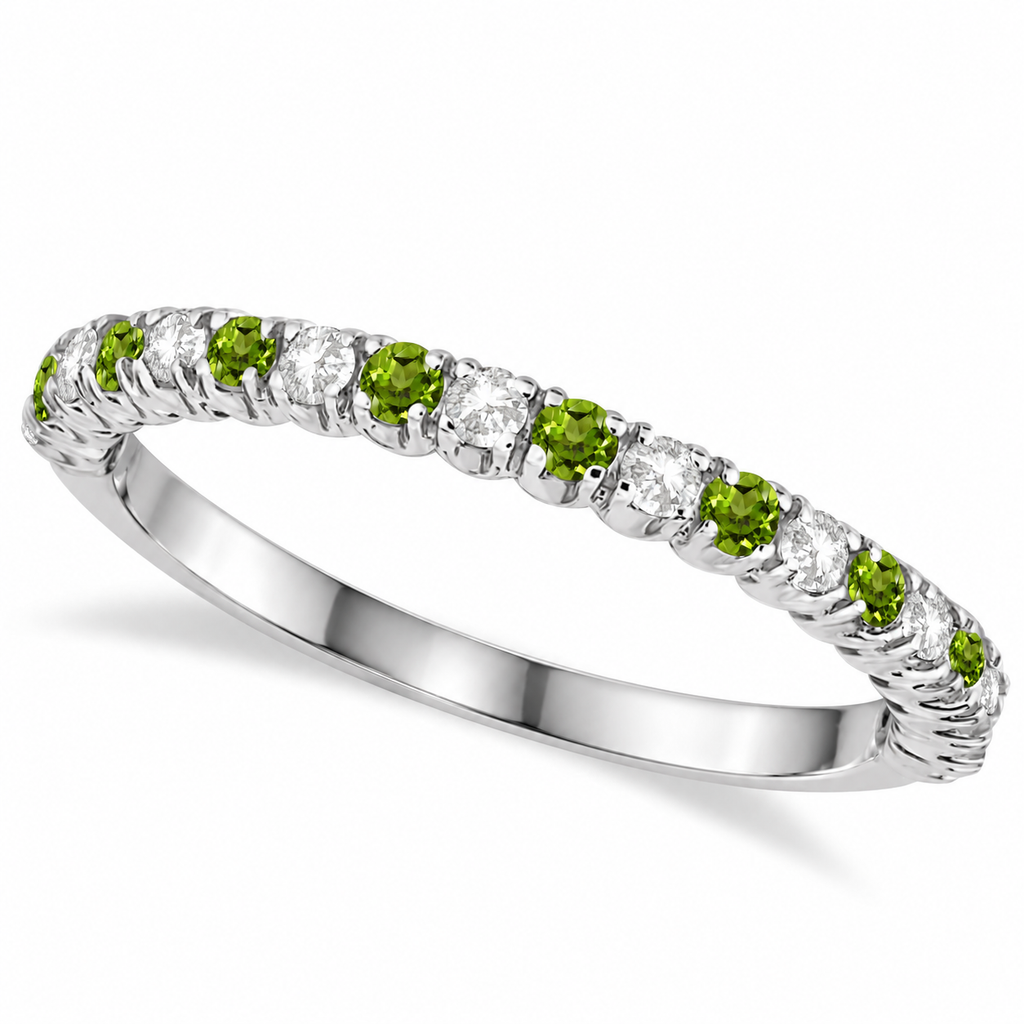 Peridot and diamond anniversary band in polished 14k white gold, 0.50ct, main view