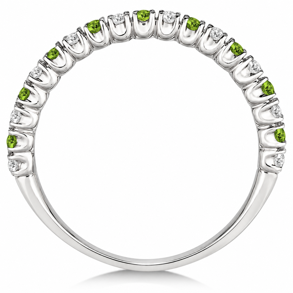 Peridot and diamond anniversary band in polished 14k white gold, 0.50ct, side view