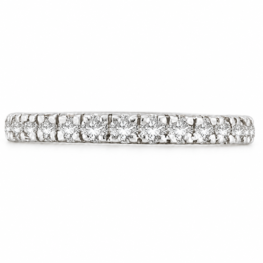 Diamond 14K white gold 2 mm eternity band, straight-on alternate profile