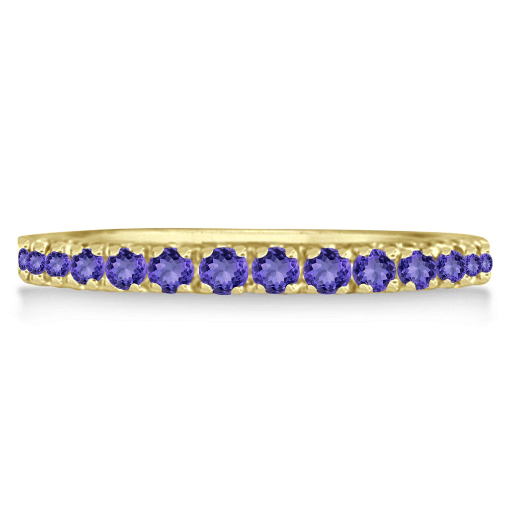 Tanzanite 14K yellow gold 2 mm eternity band, straight-on alternate profile