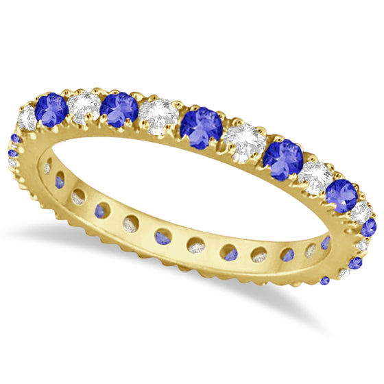 Alternating tanzanite and diamond 14K yellow gold 2 mm eternity band, main product view