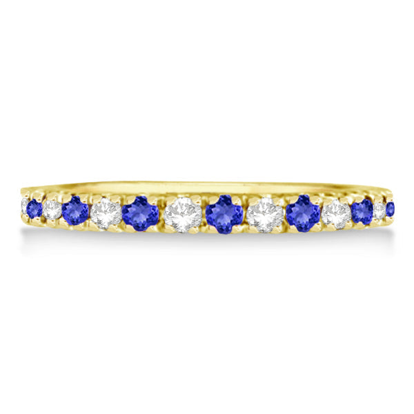 Alternating tanzanite and diamond 14K yellow gold 2 mm eternity band, straight-on alternate profile