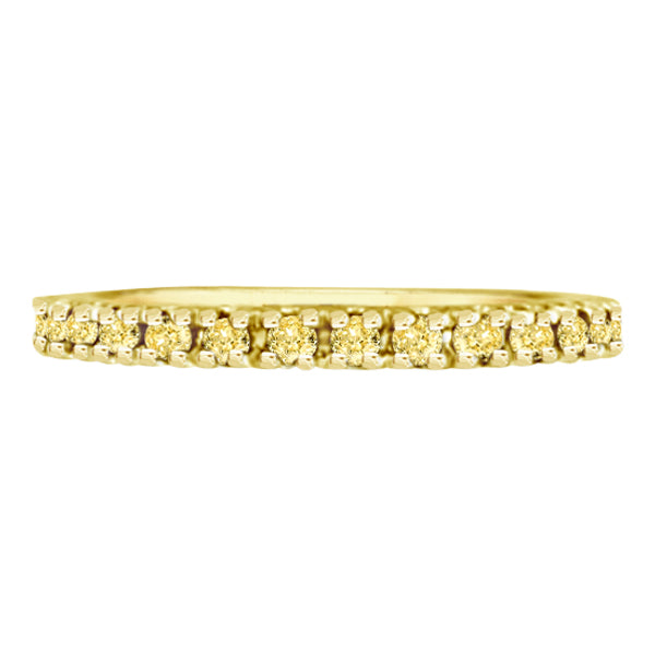 Canary yellow diamond 14K yellow gold 2 mm eternity band, straight-on alternate profile