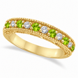 Diamond & Peridot Band Filigree Design Ring 14k Yellow Gold (0.60ct)