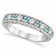 Aquamarine & Diamond Ring Anniversary Band 14k White Gold (0.30ct)