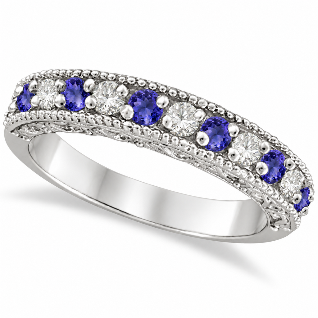 Tanzanite and diamond anniversary band in 14K white gold, 0.30ct, realistic product main