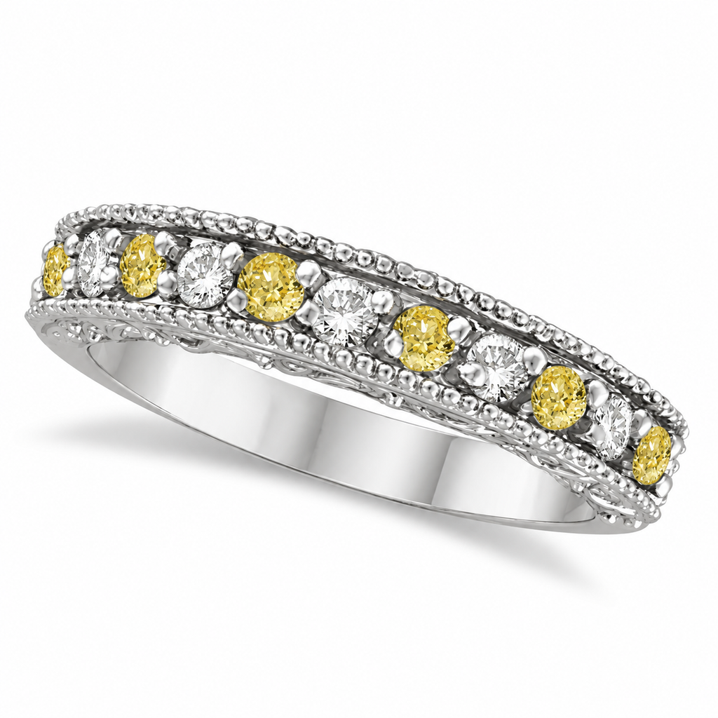 Fancy yellow canary and white diamond anniversary band in 14K white gold, 0.30ct realistic product main