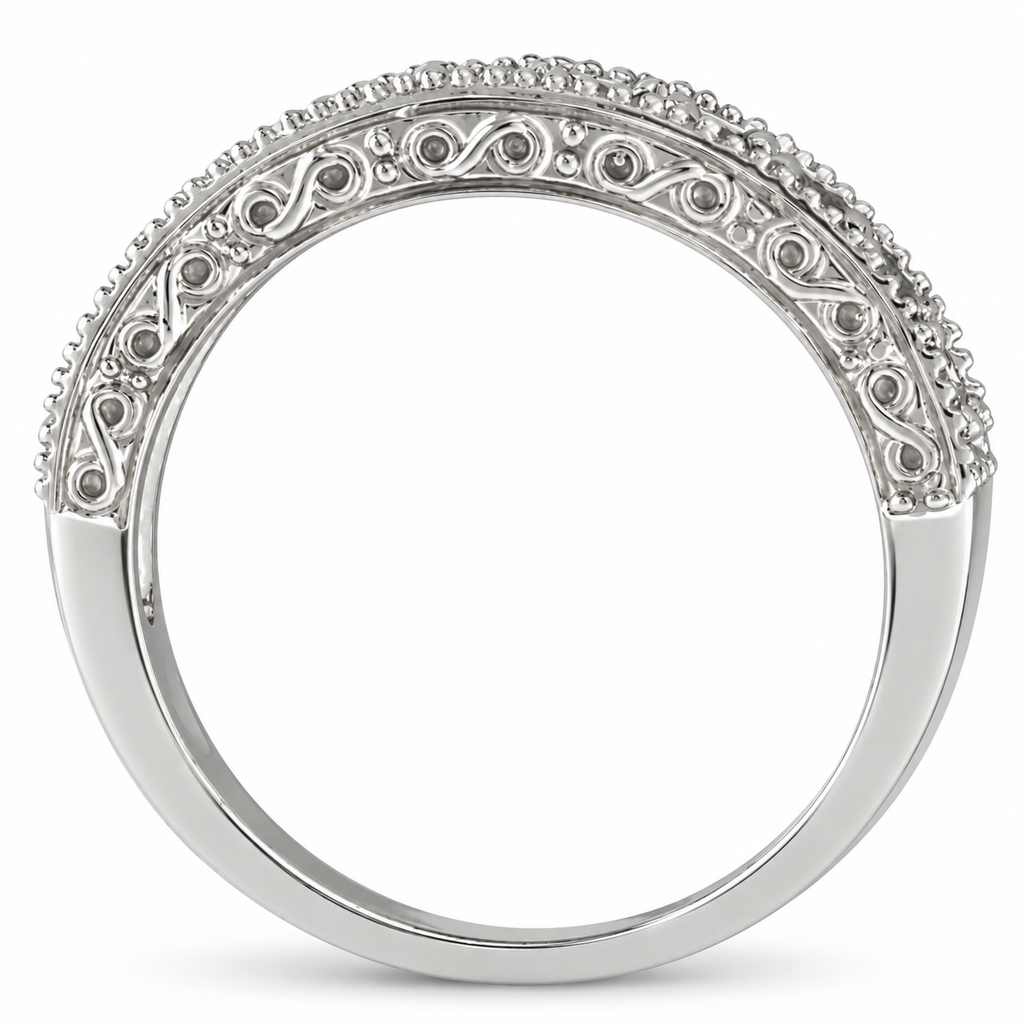 Fancy yellow canary and white diamond anniversary band in 14K white gold, 0.30ct true side profile
