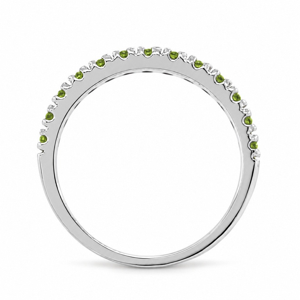 Peridot stackable band in 14k white gold — concealed-stone edge-on side profile