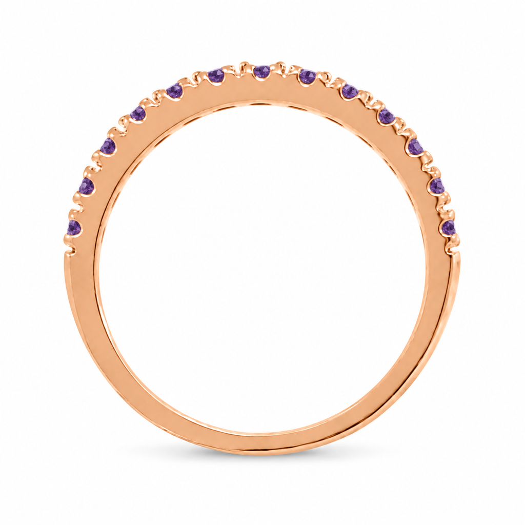 Amethyst stackable ring in 14k rose gold — edge-on side profile