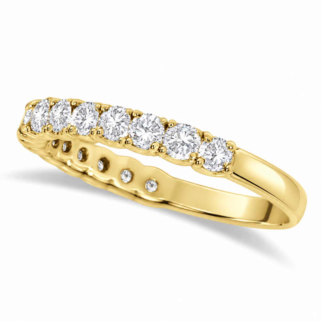 Lab-grown diamond semi-eternity band in polished 14k yellow gold, 2.5mm, fifteen round brilliant diamonds in four-prong settings — original opposite product angle