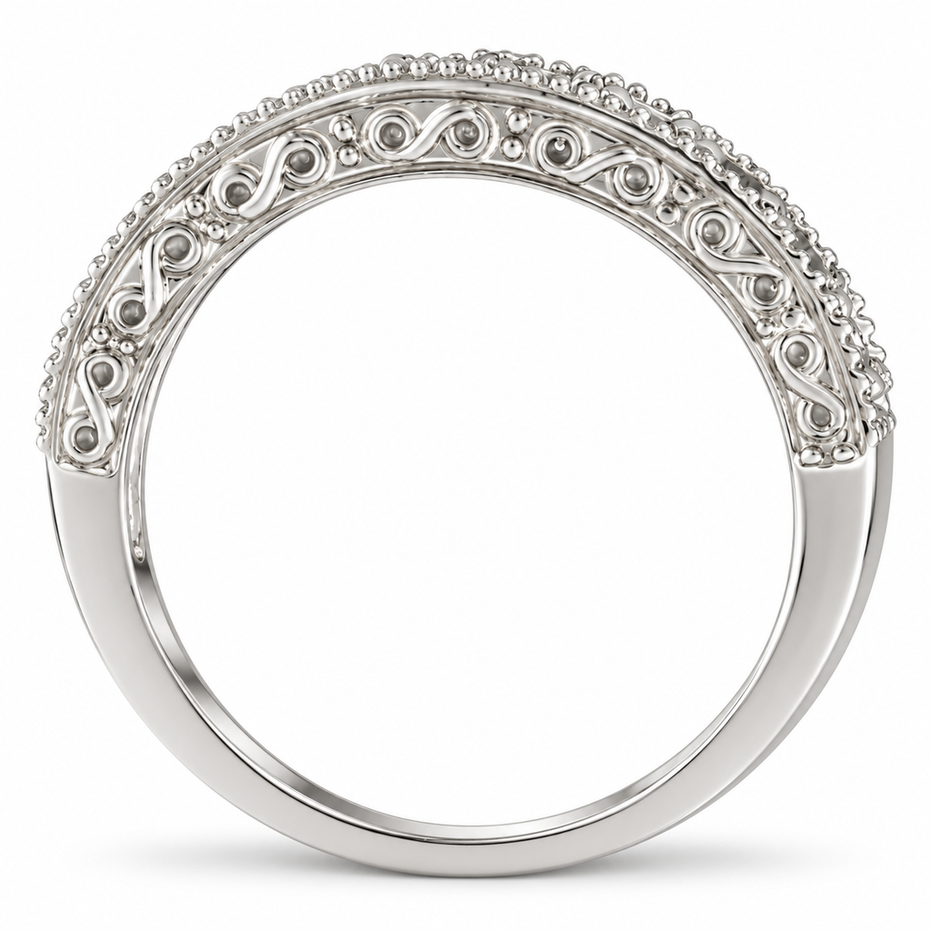 Pink sapphire and diamond anniversary band in 14K white gold, 4 mm, 0.61ct true side profile