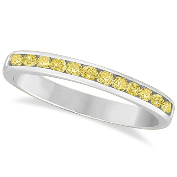 IR460 14k white gold 3 mm channel band with twelve natural fancy-yellow canary diamonds, main view