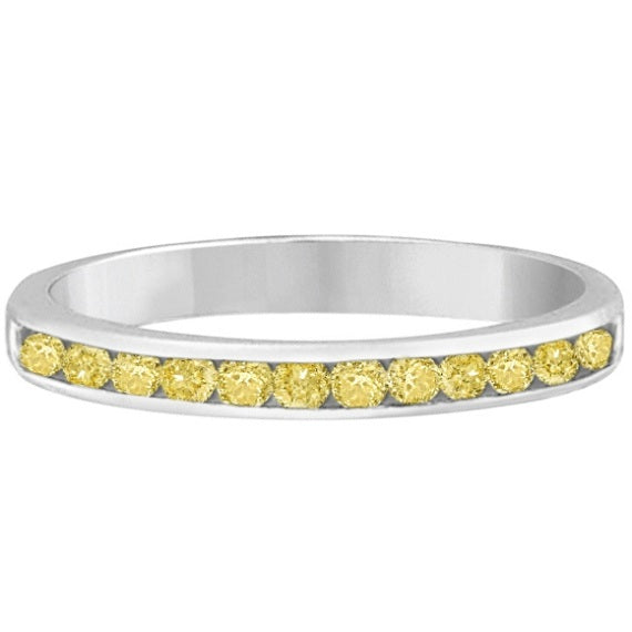 IR460 14k white gold 3 mm channel band with twelve natural fancy-yellow canary diamonds, alternate view
