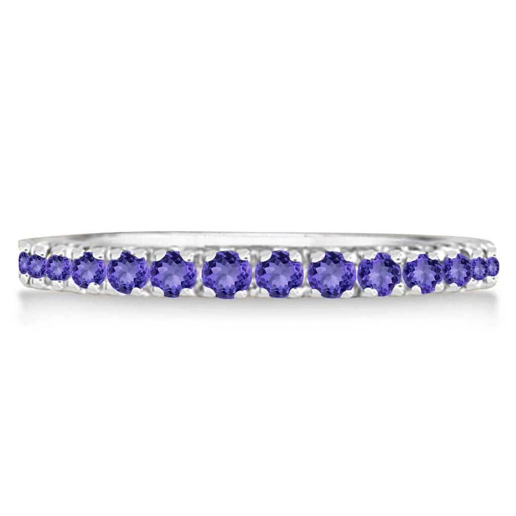 Tanzanite 14K white gold 2 mm eternity band, straight-on alternate profile