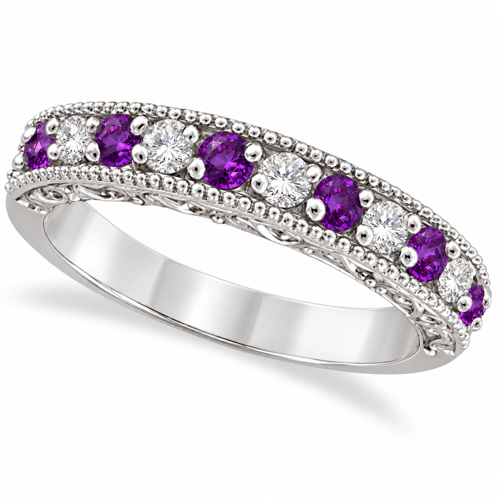 Diamond and Amethyst Band in 14K White Gold 0.60ct - product main