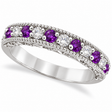Diamond & Amethyst Band Filigree Design Ring 14k White Gold (0.60ct)