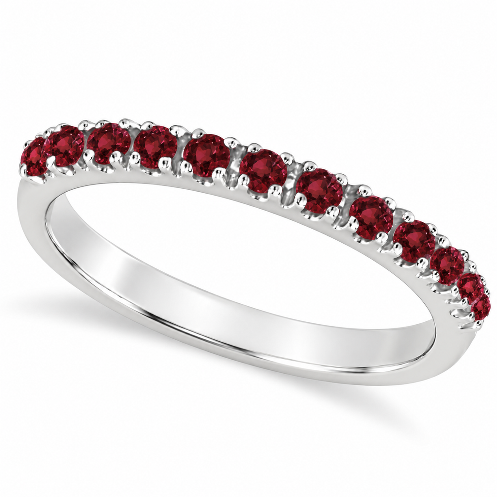 IR488 natural garnet 14k white gold 2 mm band — main