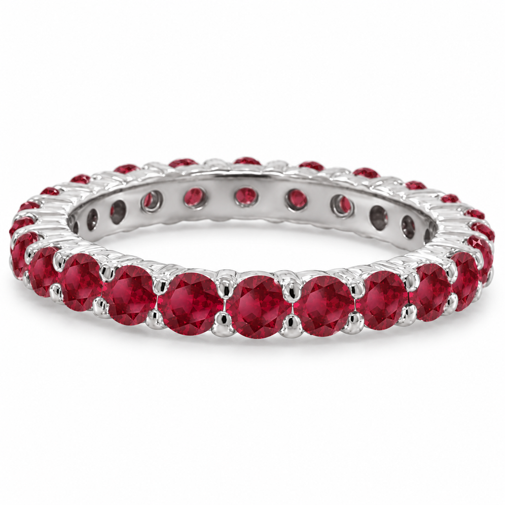 Prong-set natural ruby eternity ring in 14k white gold, alternate profile