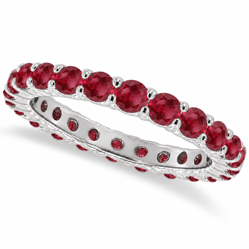Prong-set natural ruby eternity ring in 14k white gold, 1.07ct main view