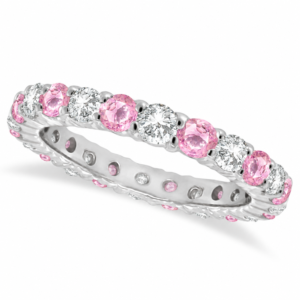 Pink sapphire and diamond eternity ring in 14k white gold, main product view
